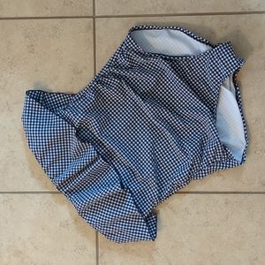 NWT Kona Sol Navy Blue Checkered Flounce High Coverage One Piece Swim Suit - L